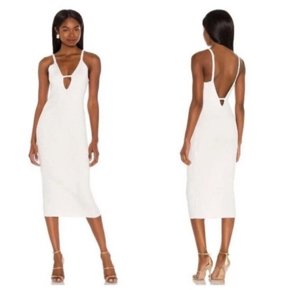 Michael Costello x Revolve Delora White Rib Knit Dress